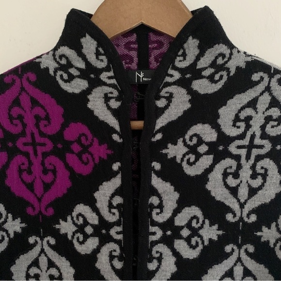 Neve Merino Wool Scroll Pattern Cardigan Sweater XS - Picture 2 of 8